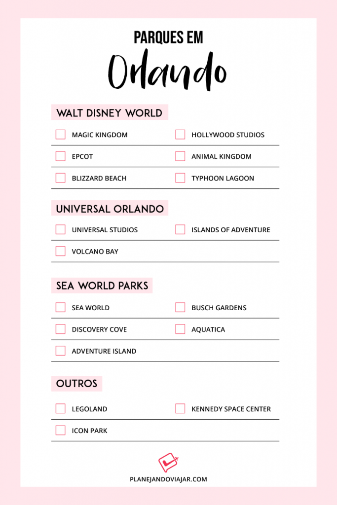 Quais parques visitar em Orlando - Checklist